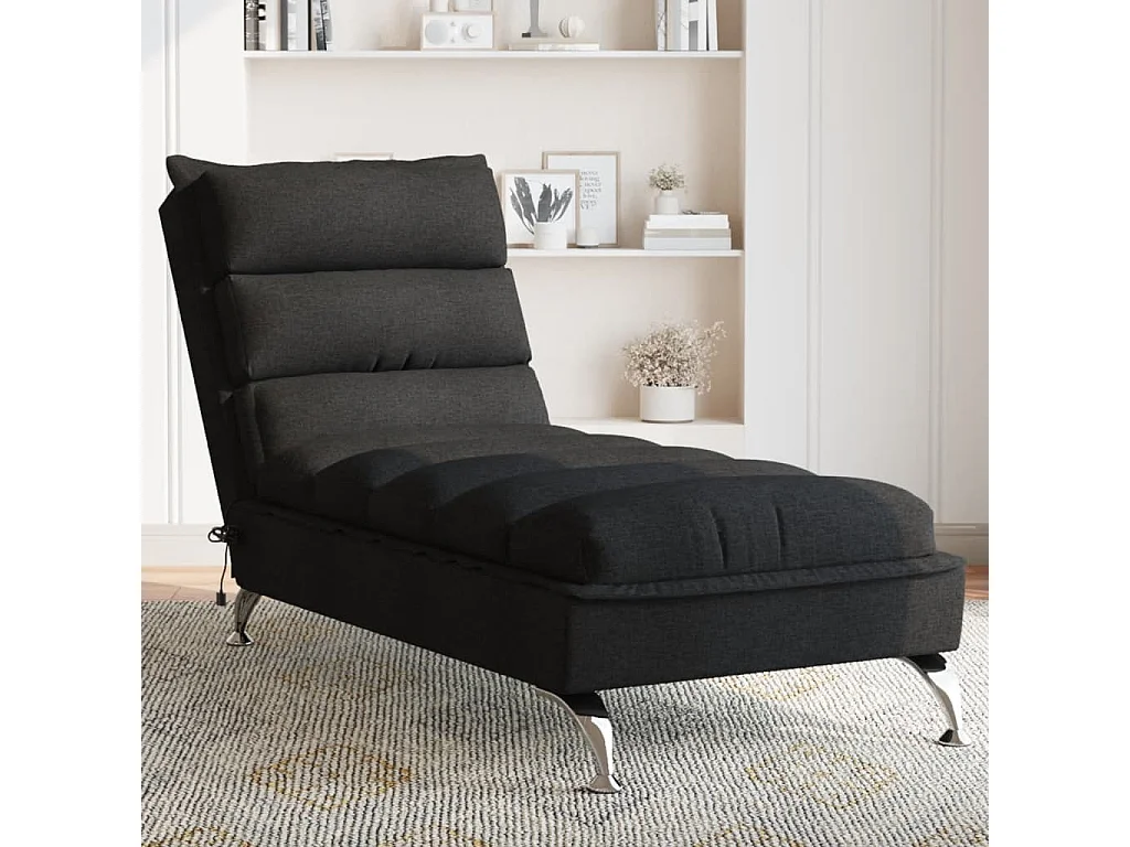 Chaise longue de massage avec coussins noir tissu FR35639