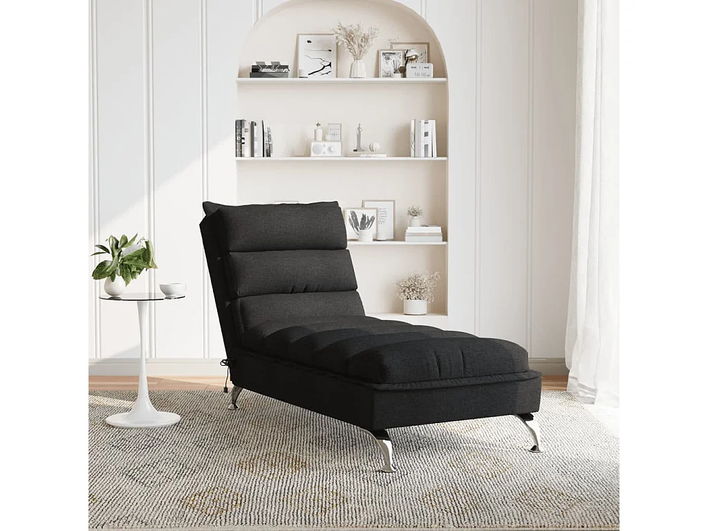 Chaise lounge de massagem com almofadões tecido preto PT416276