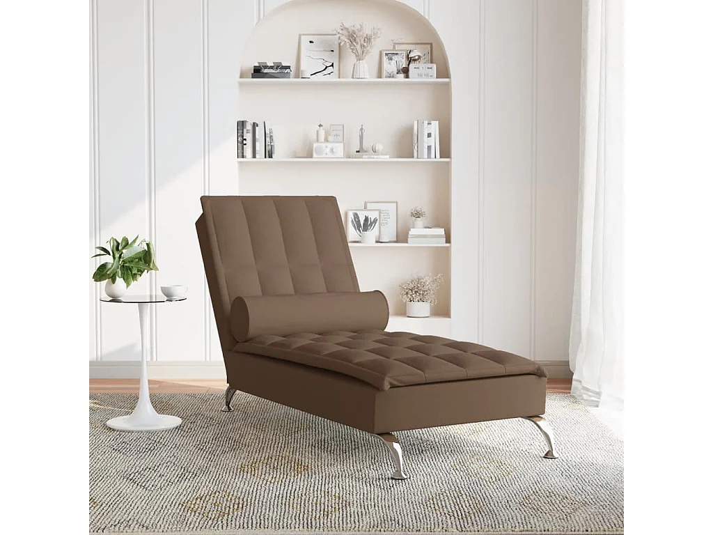 Chaise longue de massage avec traversin marron tissu FR91008