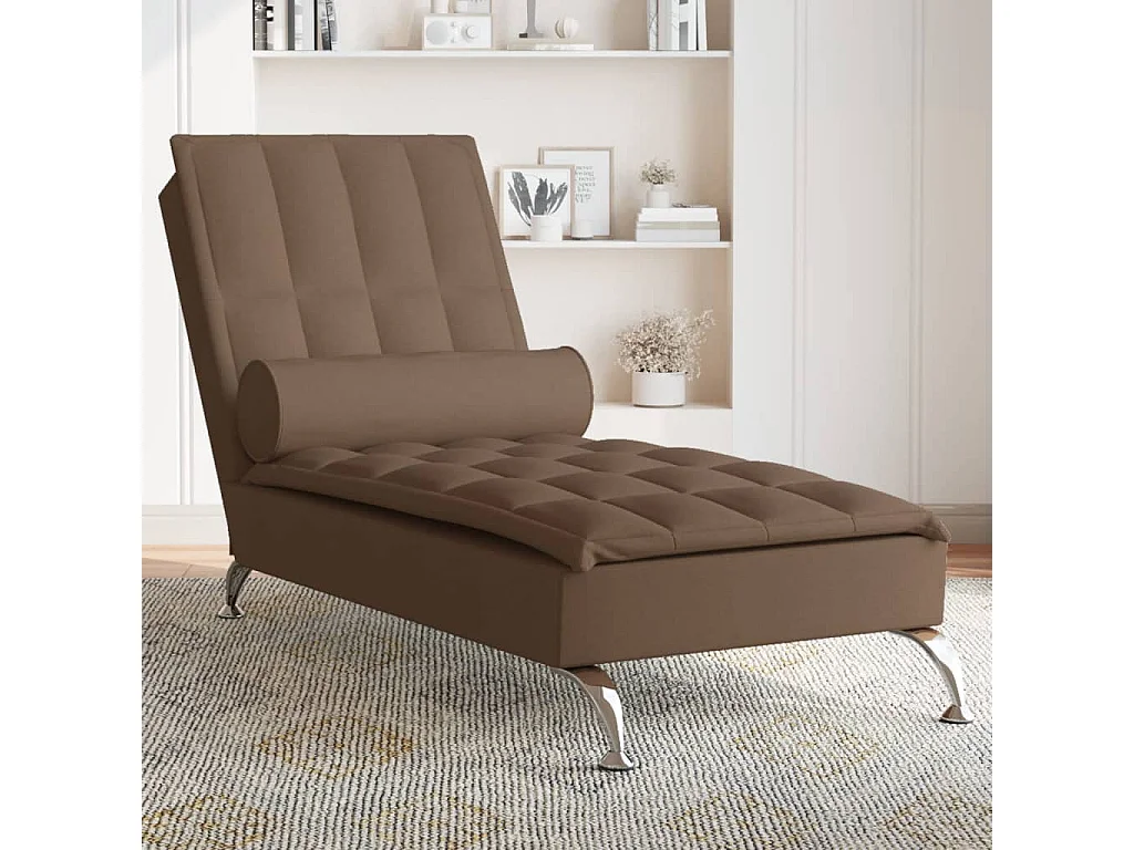 Chaise longue de massage avec traversin marron tissu FR91008