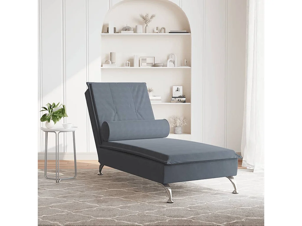 Chaise longue de massage avec traversin gris foncé velours FR27086
