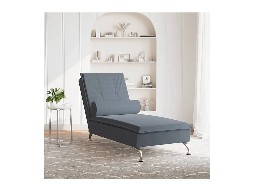 Chaise longue de massage avec traversin gris foncé velours FR27086