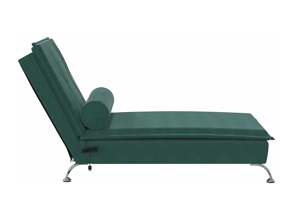 Chaise longue de massage avec traversin vert foncé velours FR56815