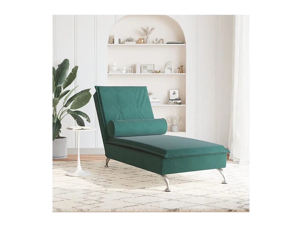 Massage chaise longue met bolster fluweel donkergroen BE377861