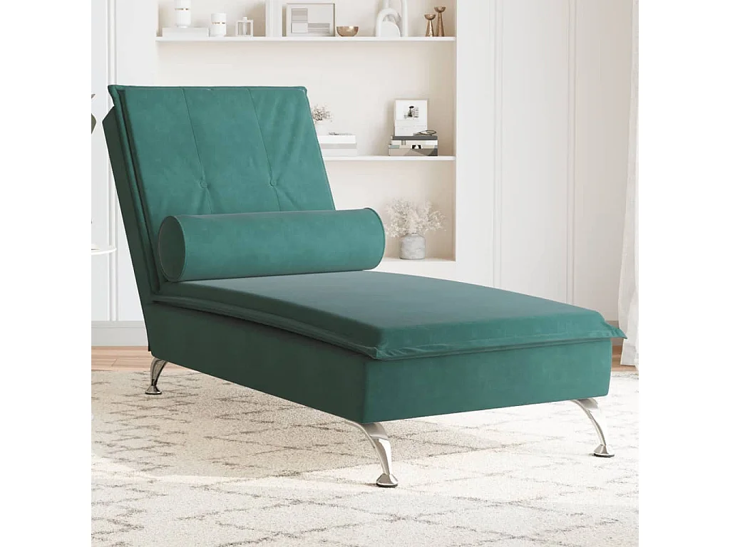 Chaise longue de massage avec traversin vert foncé velours FR56815