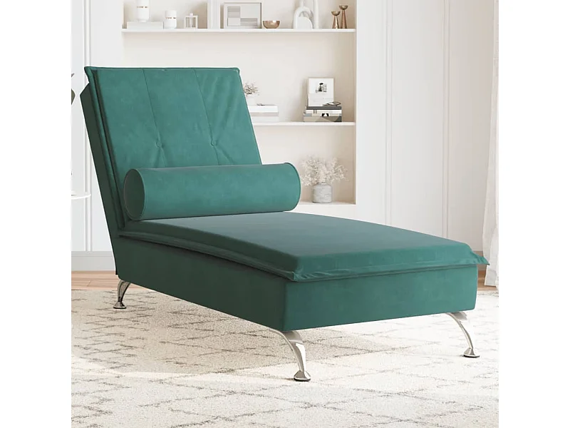 Massage chaise longue met bolster fluweel donkergroen BE377861