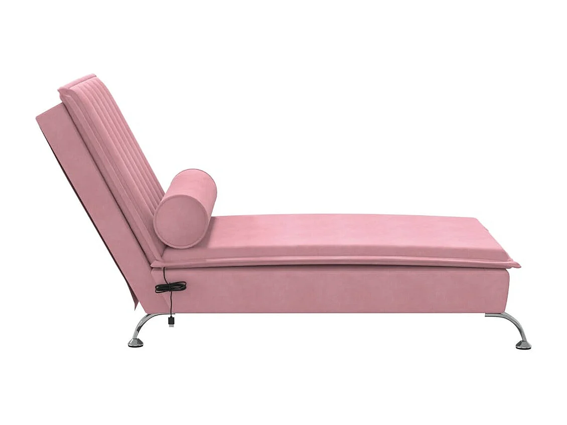 Chaise longue de massage avec traversin rose velours FR45017