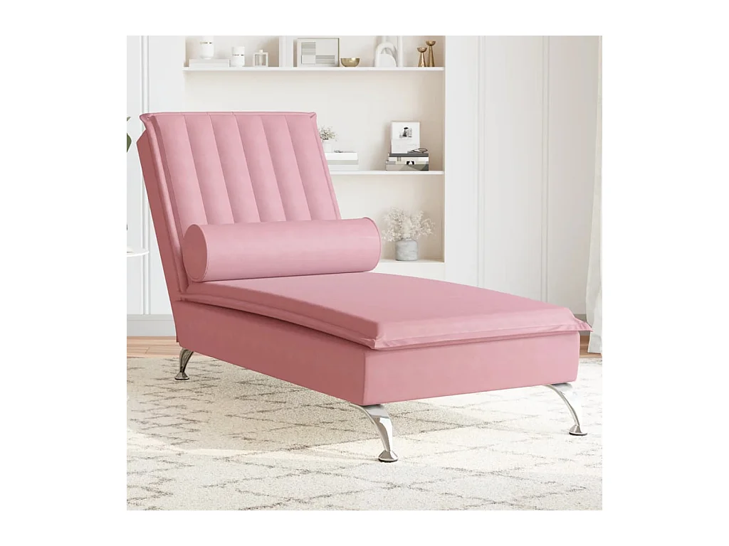 Chaise longue de massage avec traversin rose velours FR45017