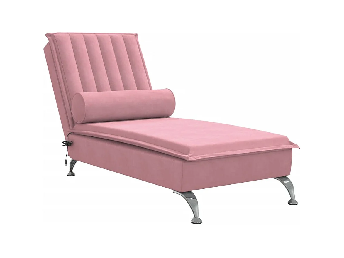 Chaise longue de massage avec traversin rose velours FR45017