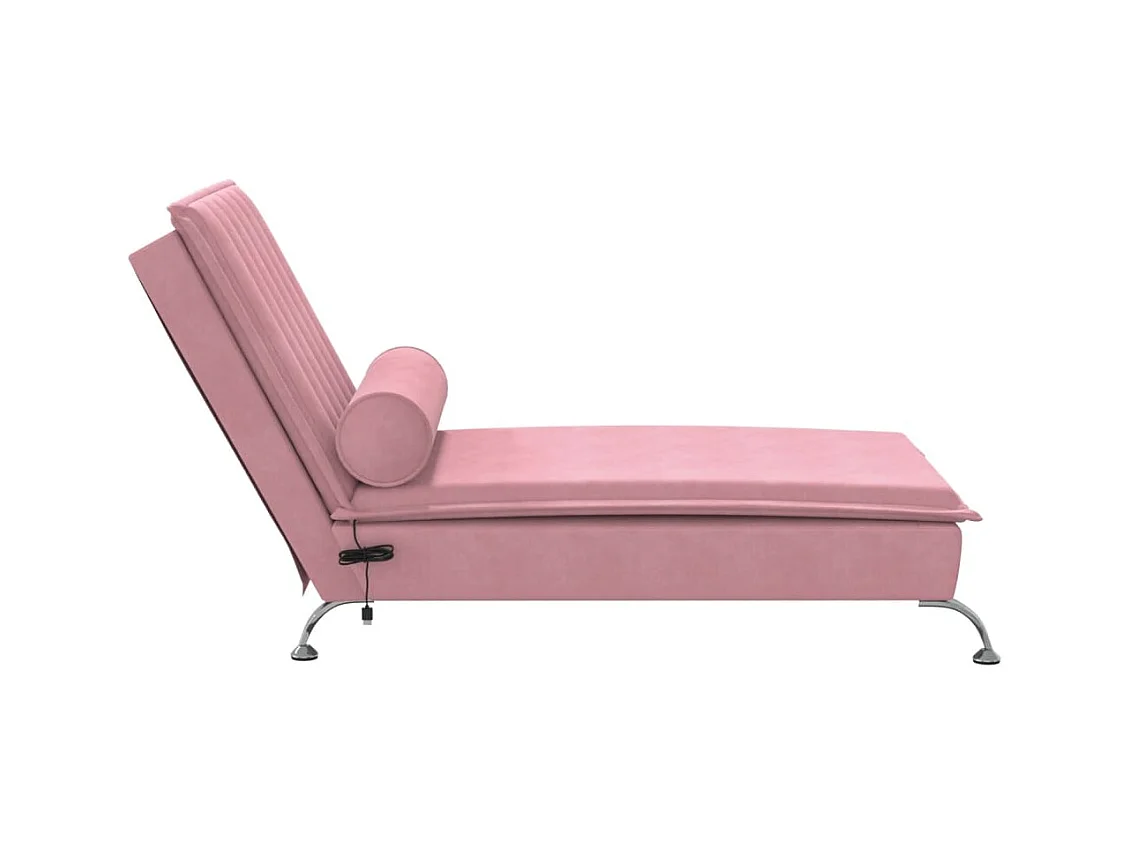 Chaise longue de massage avec traversin rose velours FR45017