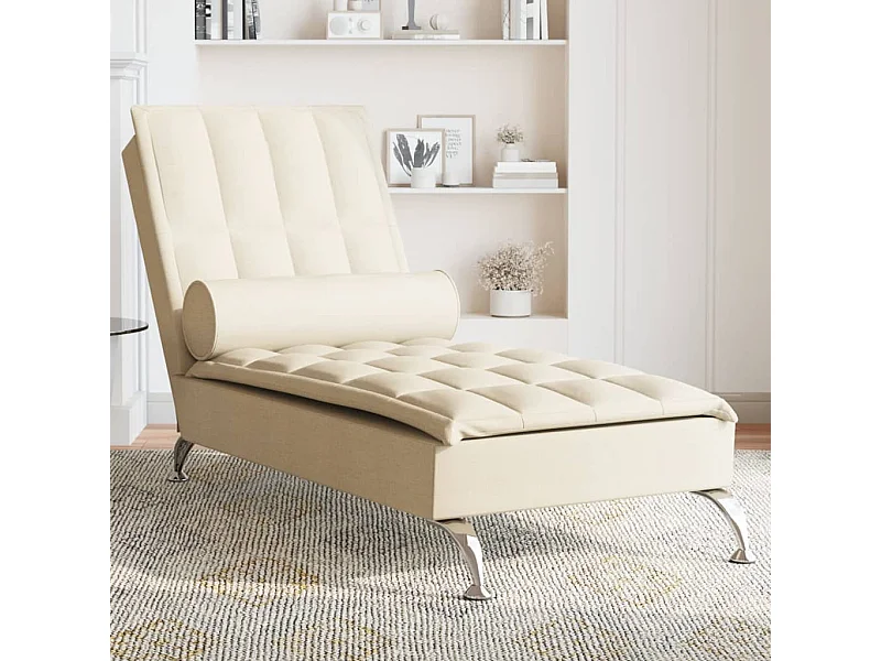 Chaise lounge de massagem com rolo tecido creme PT751693
