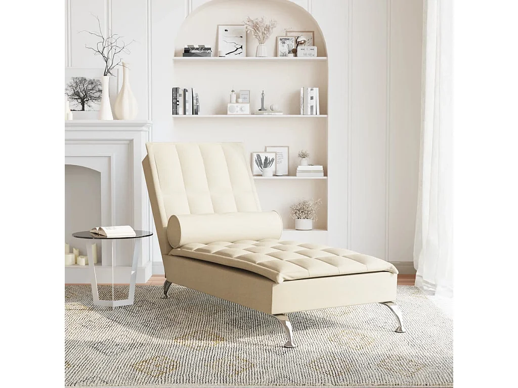 Chaise longue de massage avec traversin crème tissu FR93982