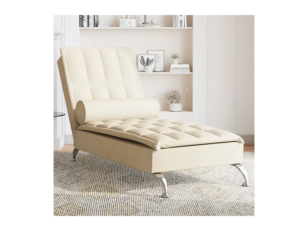 Chaise longue de massage avec traversin crème tissu FR93982