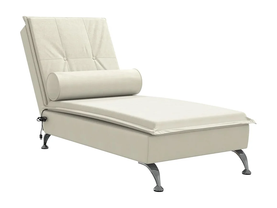 Chaise longue de massage avec traversin crème velours FR78959