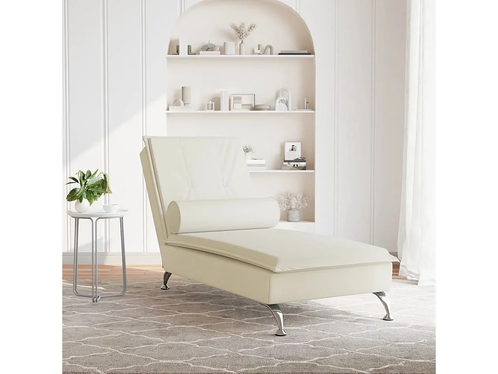 Chaise longue de massage avec traversin crème velours FR78959