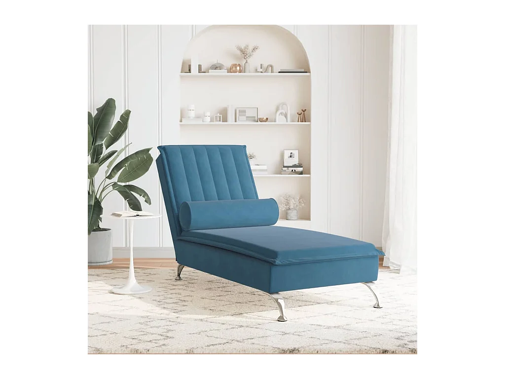 Massage chaise longue met bolster fluweel blauw BE871129