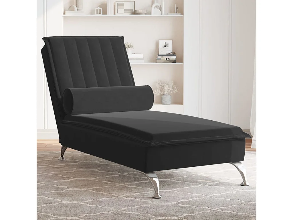 Chaise longue de massage avec traversin noir velours FR17662