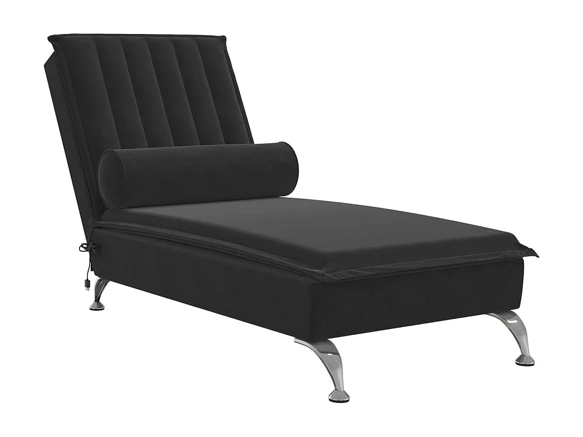 Chaise longue de massage avec traversin noir velours FR17662