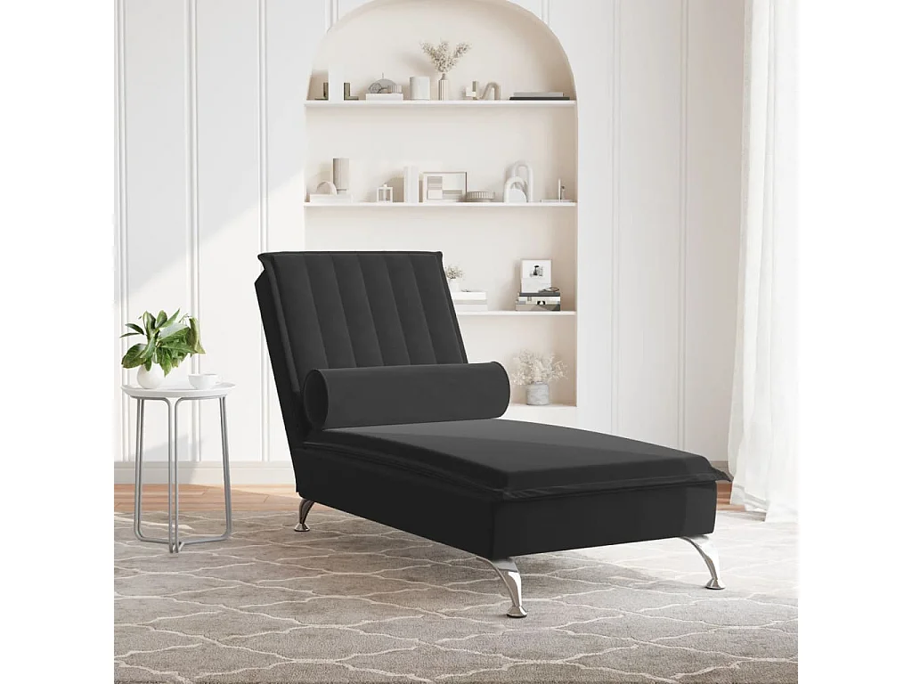 Chaise longue de massage avec traversin noir velours FR17662