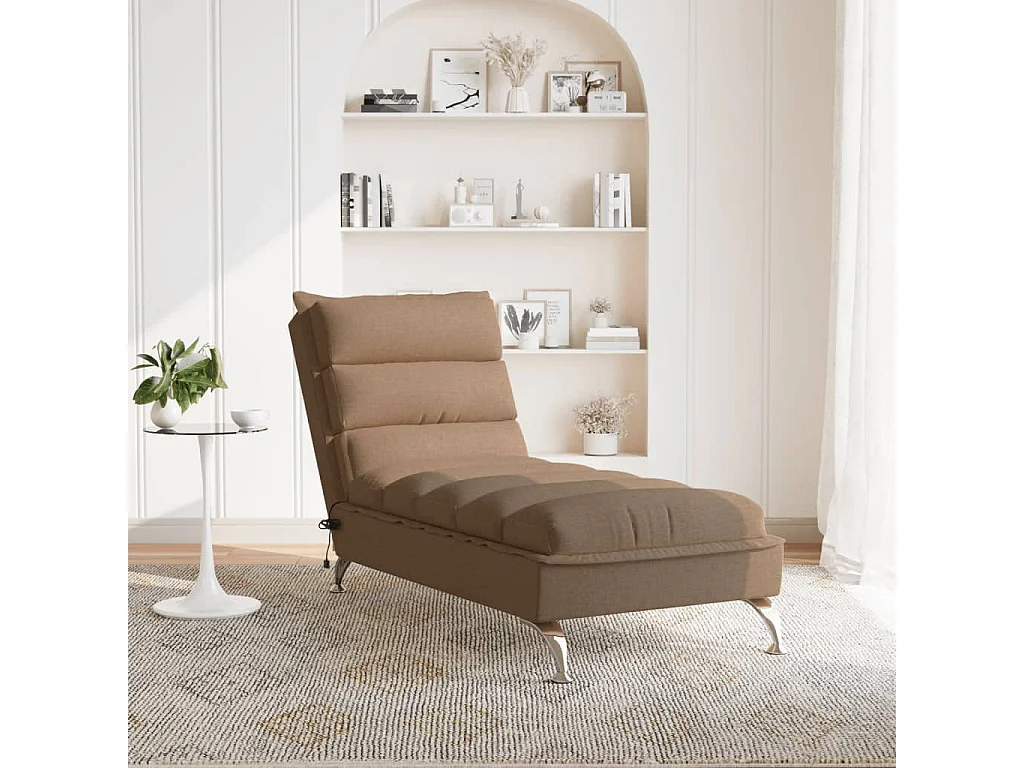 Chaise longue de massage avec coussins marron tissu FR98835