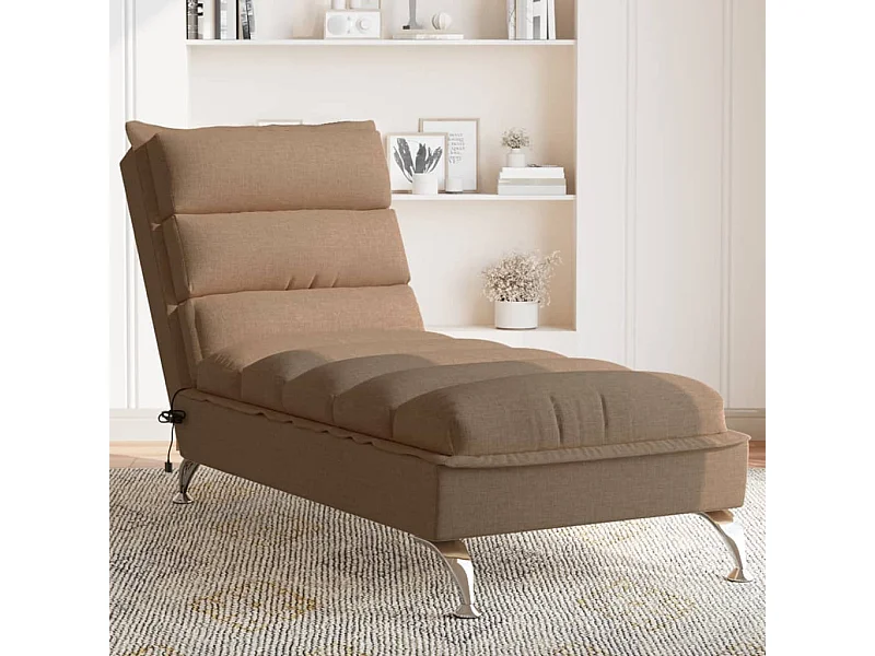 Massage chaise longue met kussens stof bruin BE327390