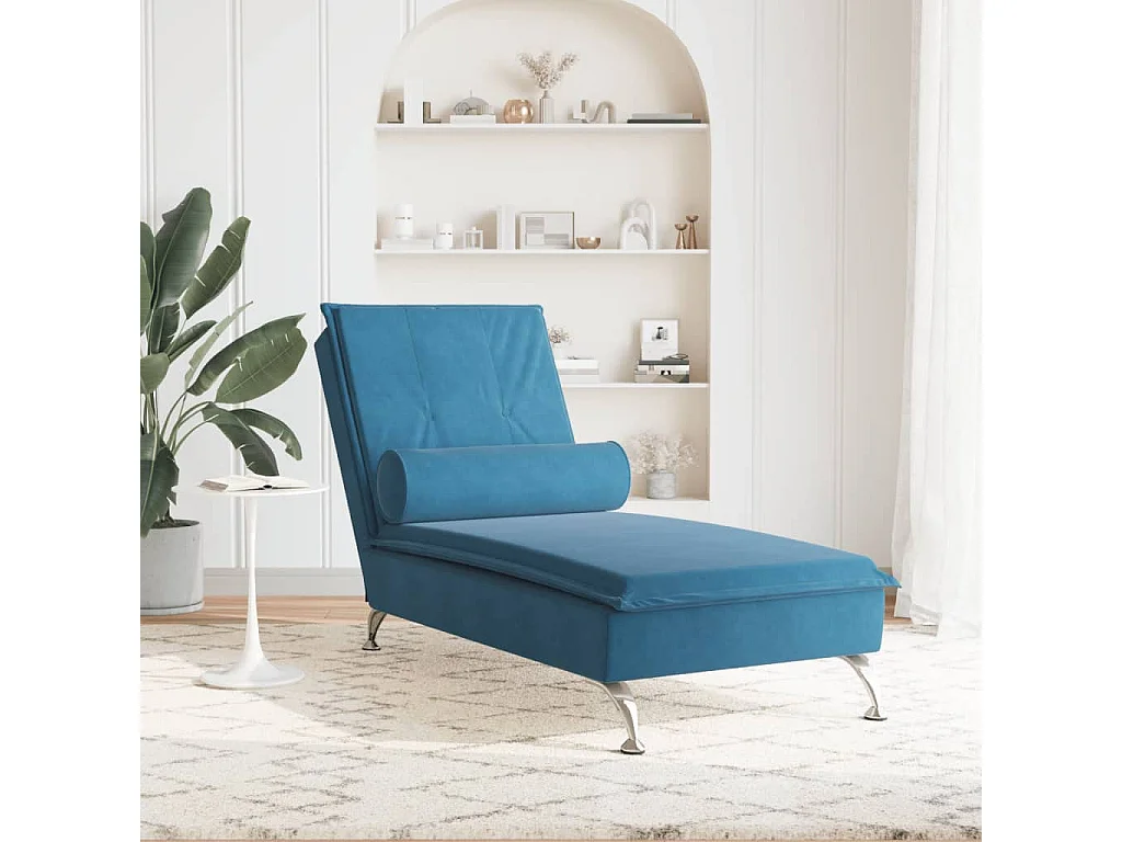 Chaise longue de massage avec traversin bleu velours FR54806