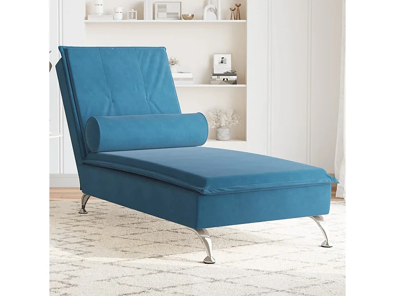 Massage chaise longue met bolster fluweel blauw BE636377