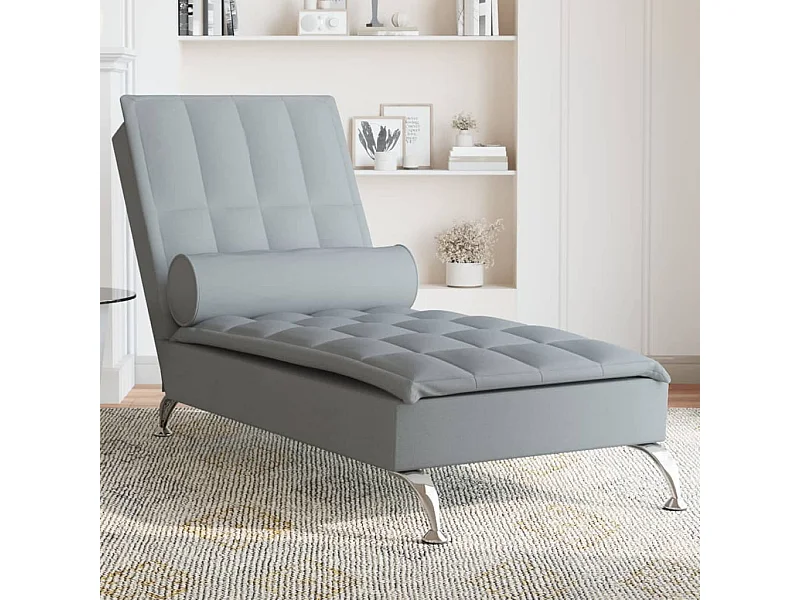 Massage chaise longue met bolster stof lichtgrijs BE389791