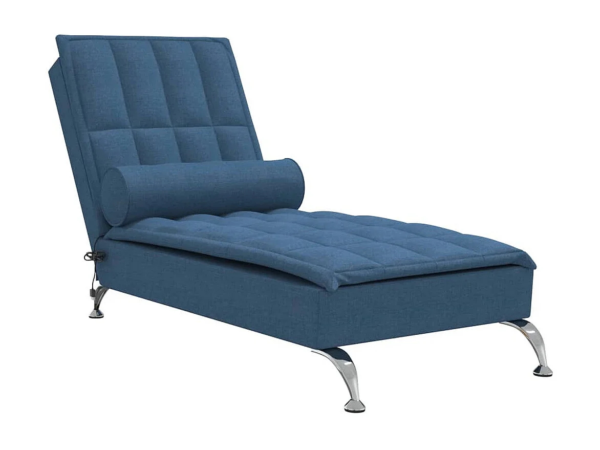 Chaise longue de massage avec traversin bleu tissu FR90208
