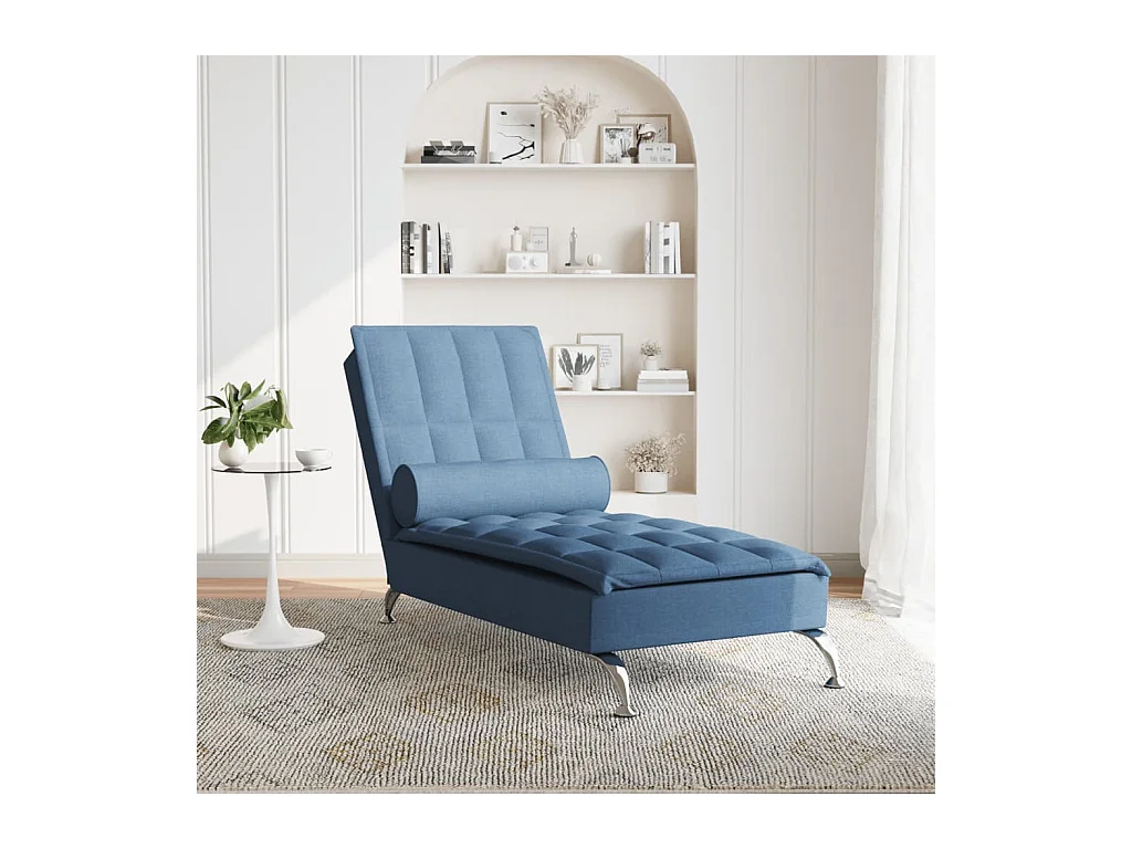 Massage chaise longue met bolster stof blauw BE366112