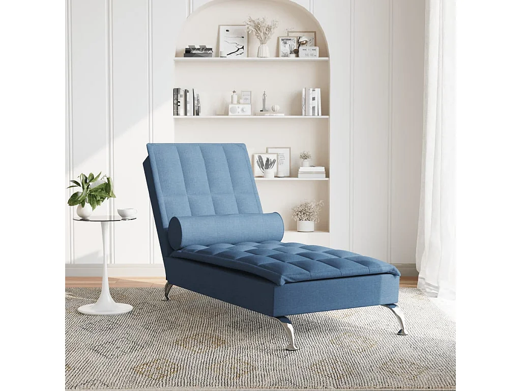 Chaise longue de massage avec traversin bleu tissu FR90208
