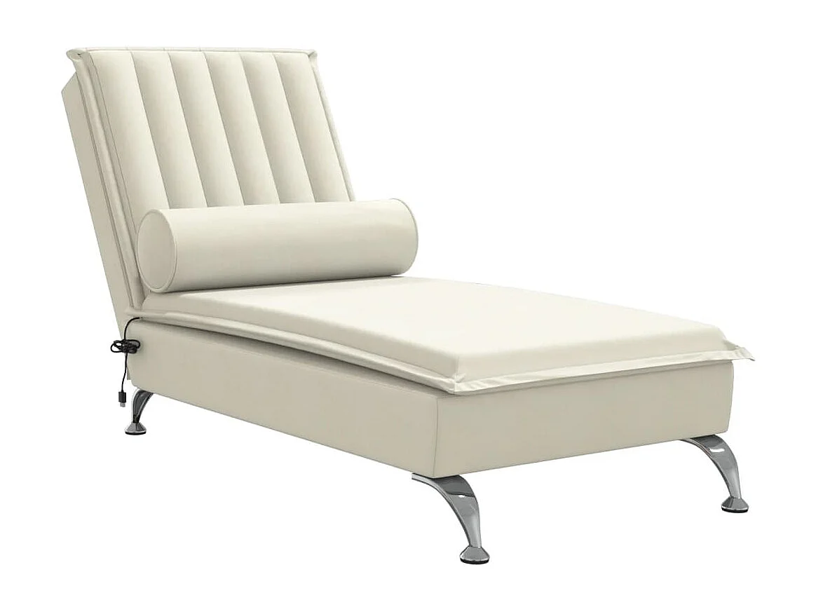 Chaise longue de massage avec traversin crème velours FR75052