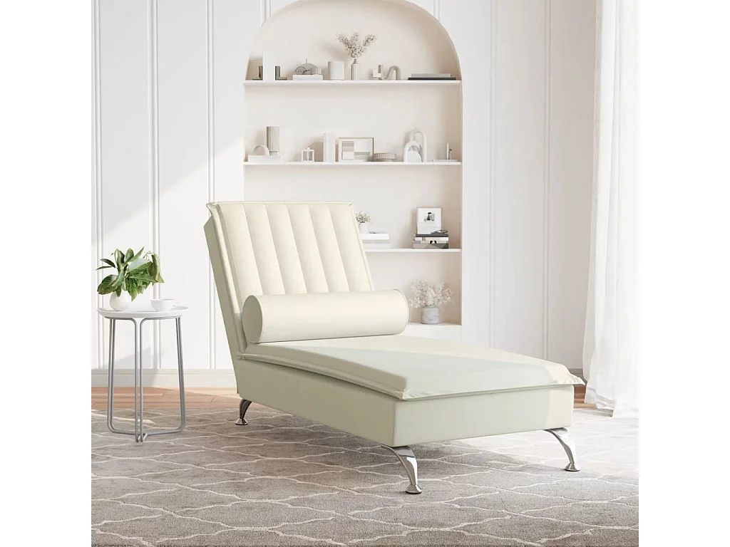 Chaise longue de massage avec traversin crème velours FR75052