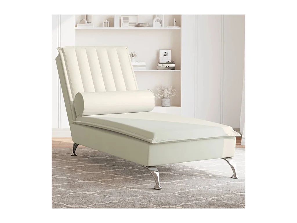 Chaise longue de massage avec traversin crème velours FR75052