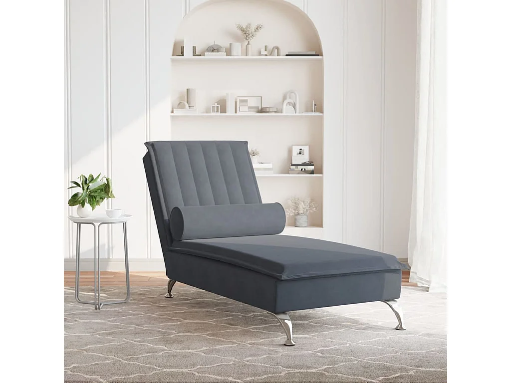 Chaise longue de massage avec traversin gris foncé velours FR19555