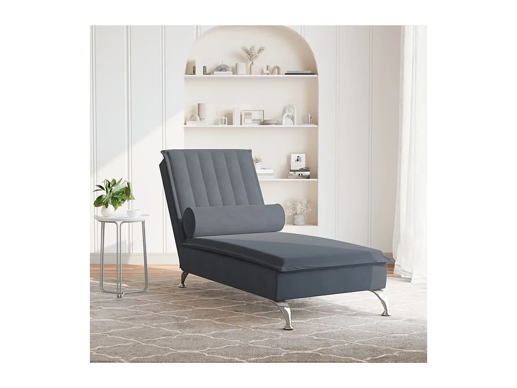 Chaise longue de massage avec traversin gris foncé velours FR19555