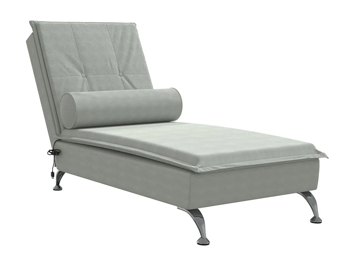 Chaise longue de massage avec traversin gris clair velours FR17893