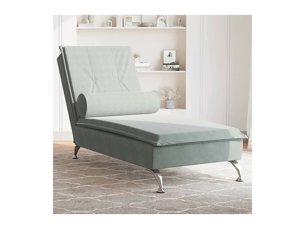 Chaise lounge de massagem com rolo veludo cinzento-claro PT365329