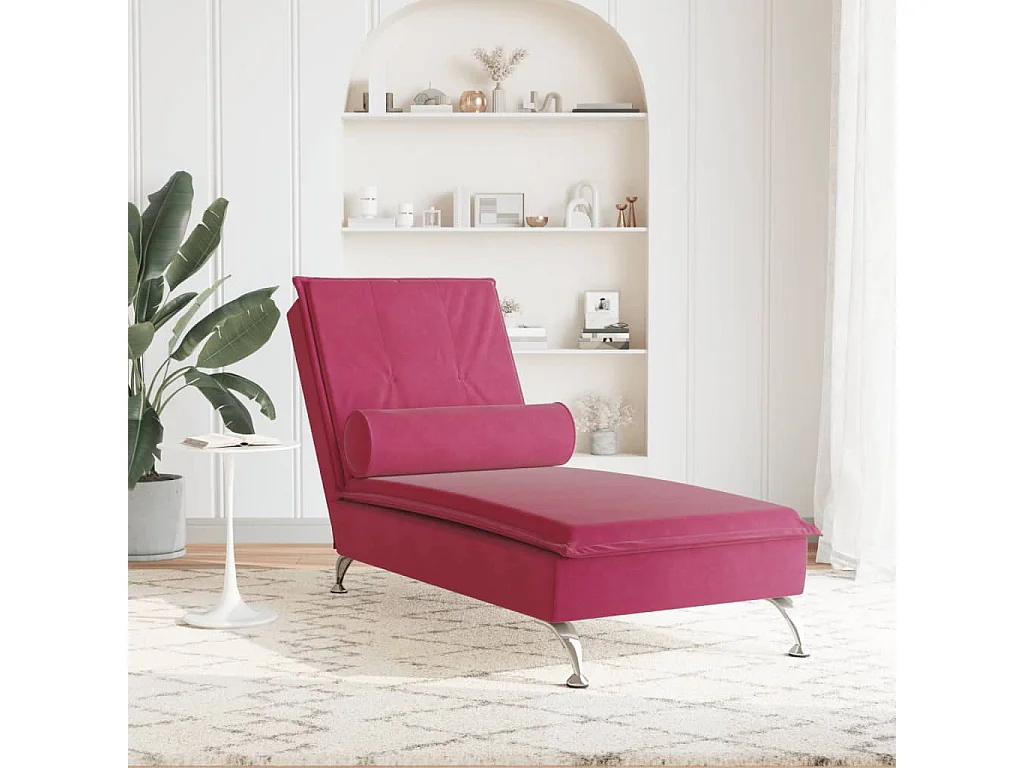 Chaise longue de massage avec traversin rouge bordeaux velours FR13540