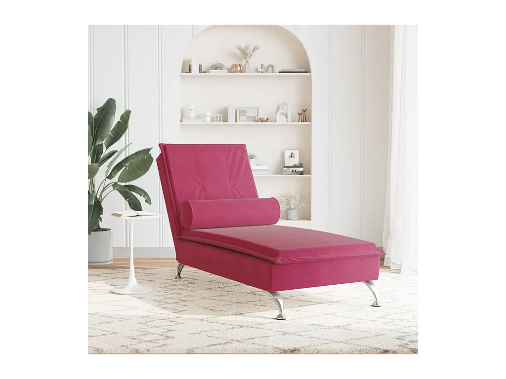 Massage chaise longue met bolster fluweel wijnrood BE479793