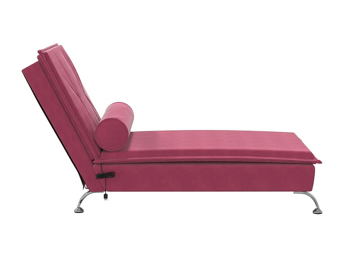 Chaise longue de massage avec traversin rouge bordeaux velours FR13540
