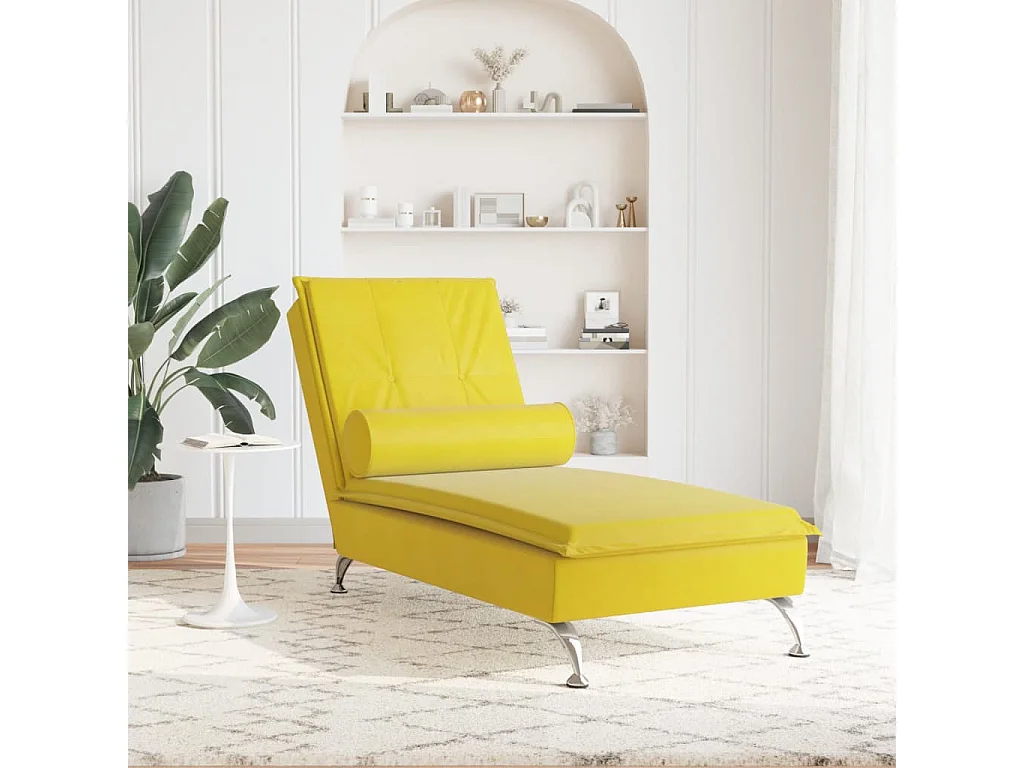 Chaise longue de massage avec traversin jaune velours FR90908