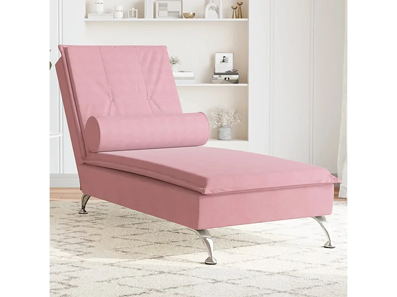 Chaise lounge de massagem com rolo veludo rosa PT308400