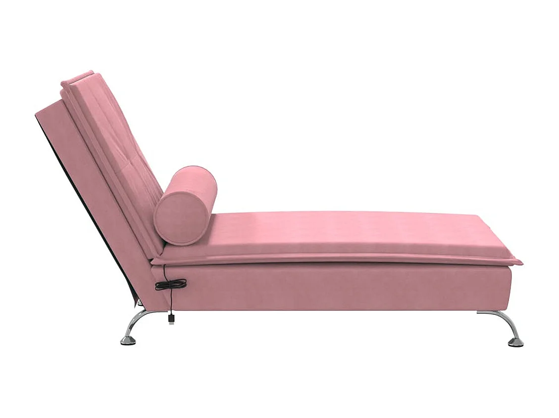 Chaise longue de massage avec traversin rose velours FR72224