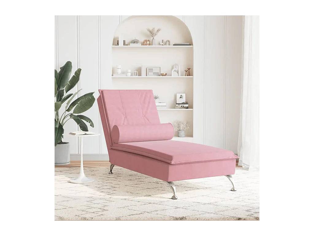 Chaise lounge de massagem com rolo veludo rosa PT308400