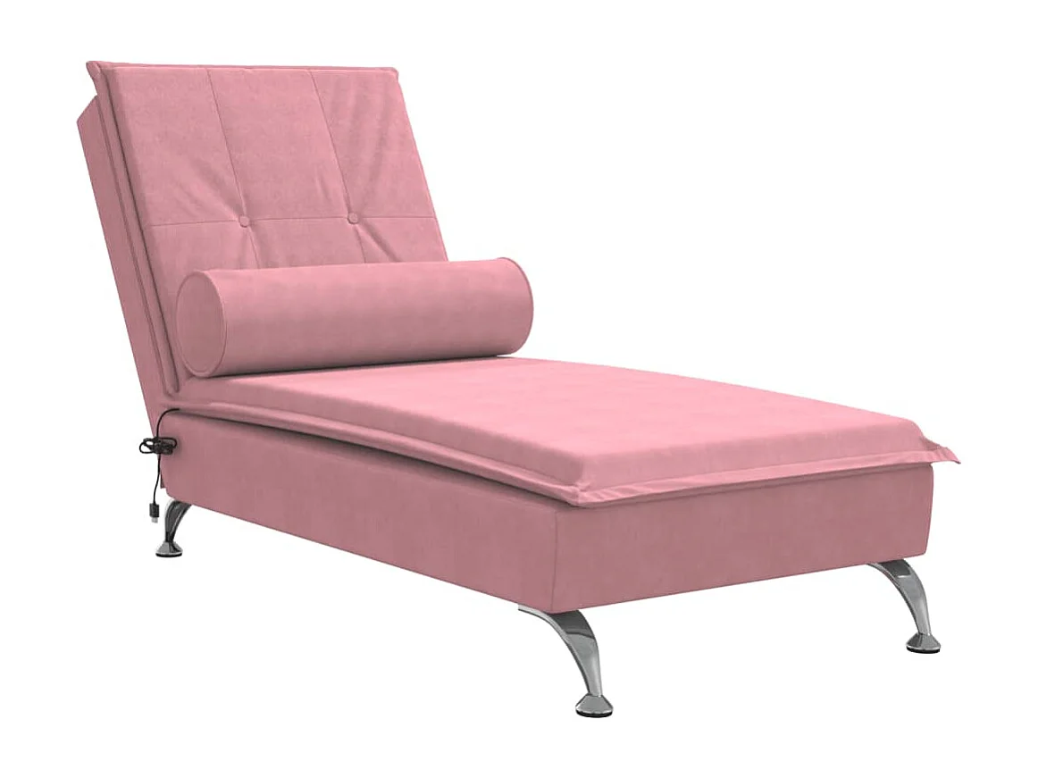 Chaise longue de massage avec traversin rose velours FR72224