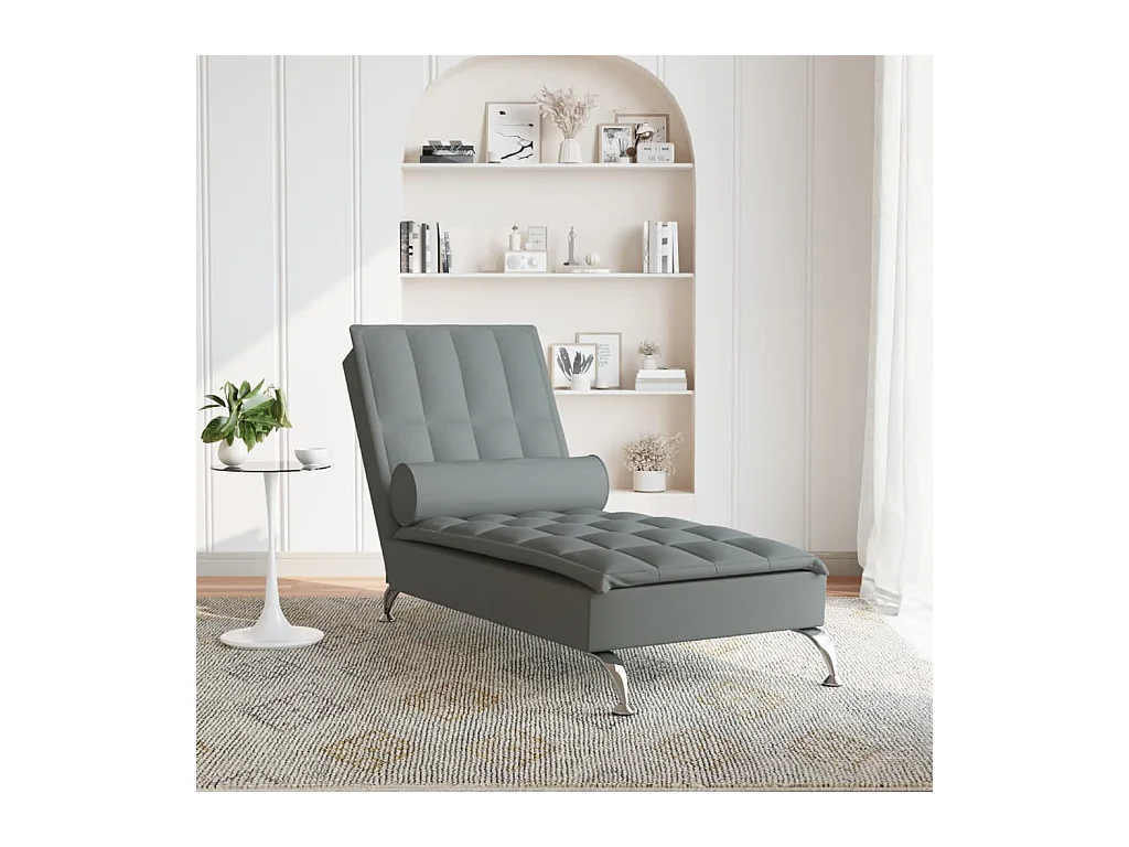 Massage chaise longue met bolster stof donkergrijs BE118337