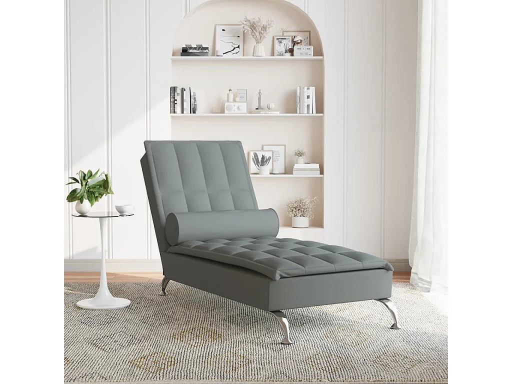Chaise longue de massage avec traversin gris foncé tissu FR50053