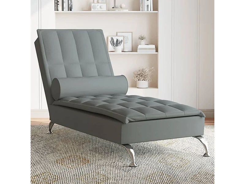 Massage chaise longue met bolster stof donkergrijs BE118337