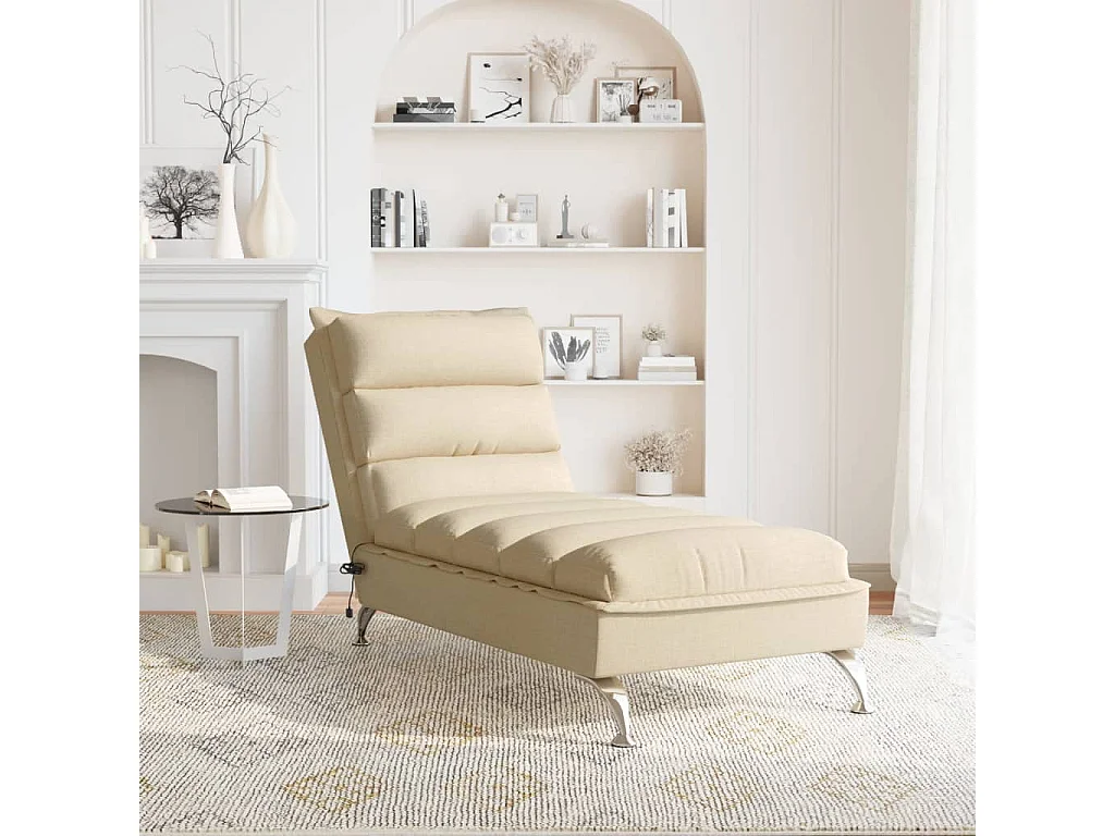 Chaise longue de massage avec coussins crème tissu FR57685